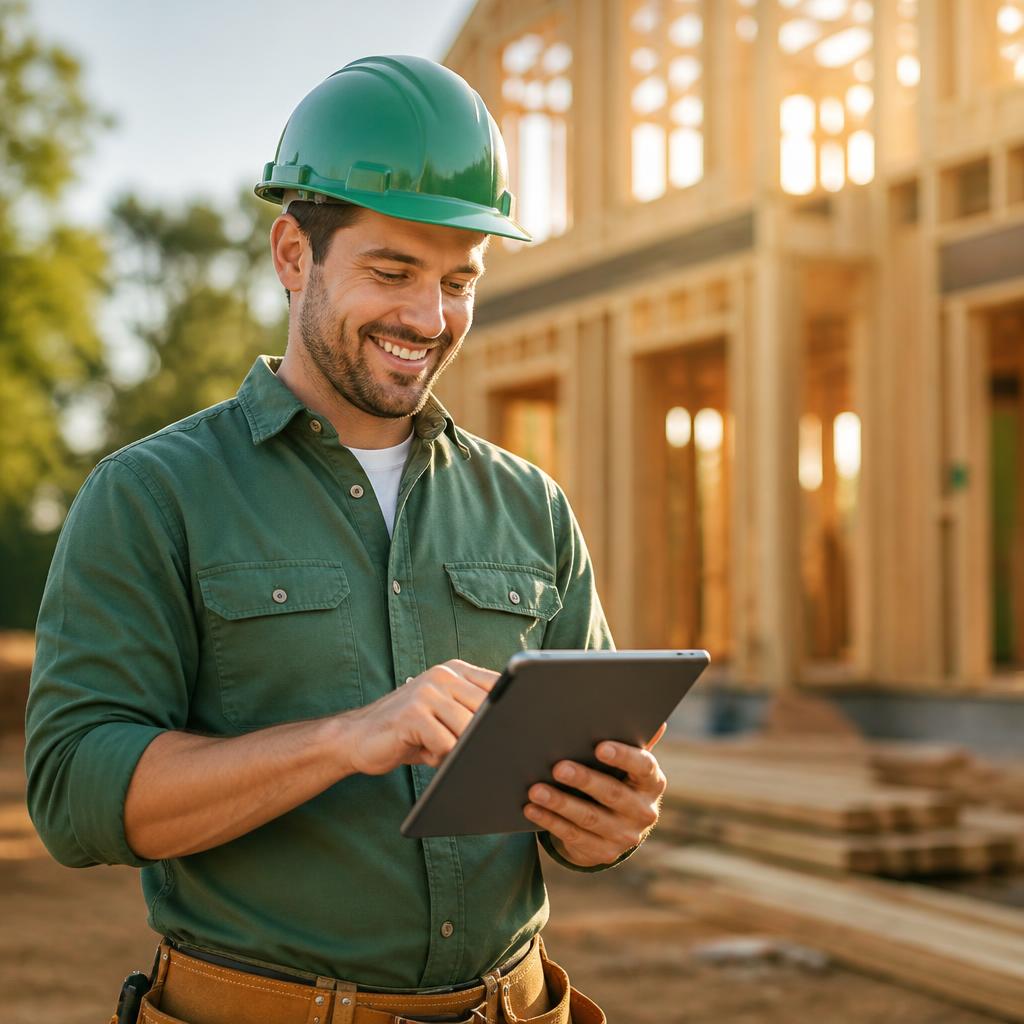 Contractor using Tradefy on a tablet at a construction site